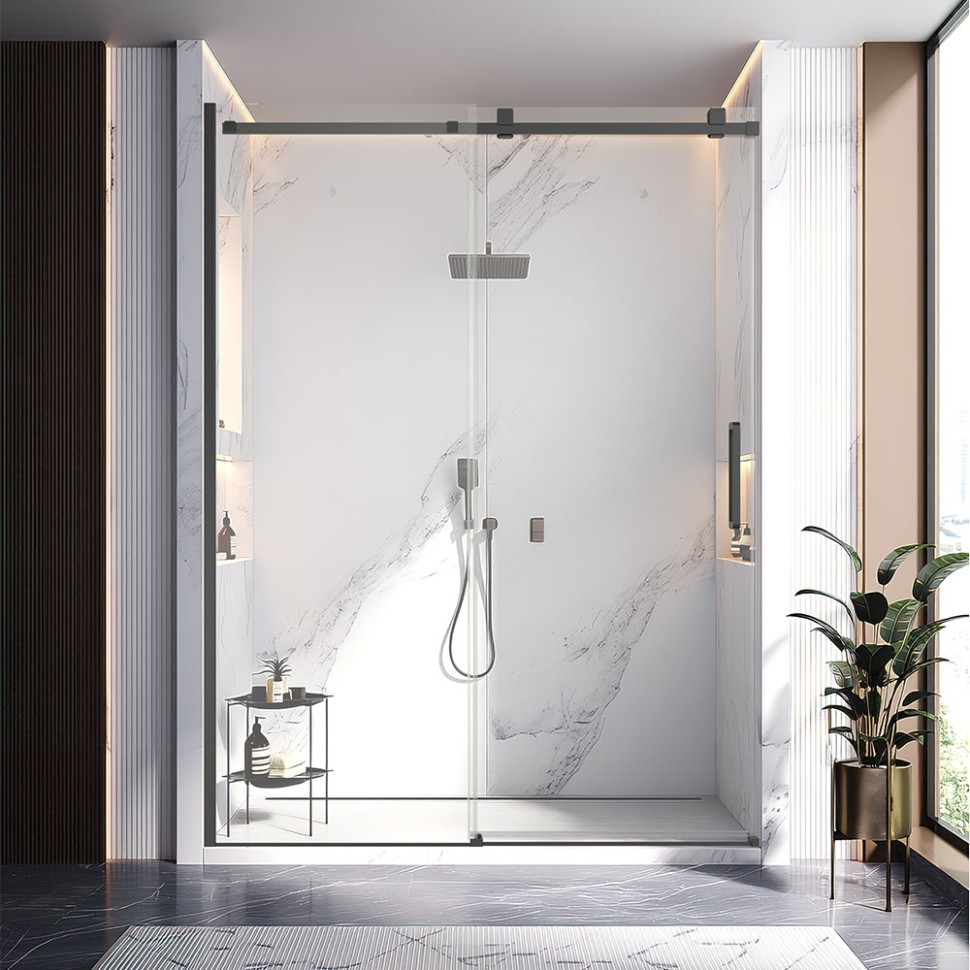 Душевая дверь Veconi Vianno VN-75B, 1800x2000, черный матовый, стекло прозрачное