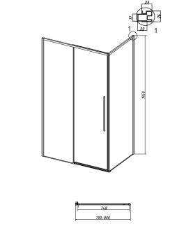 Боковая стенка Grossman Galaxy 200.K33.01.80.21.00 (80х195) черный матовый,стекло прозрачное, 1 место