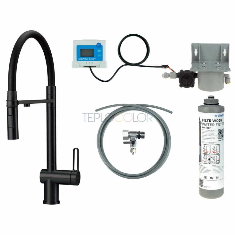 Смеситель для кухни, с комплектом фильтрации воды, с гибким изливом