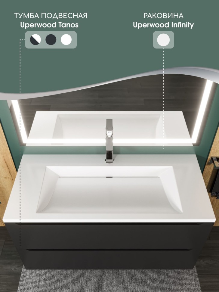 Раковина для ванной Uperwood Infinity 80 см, без отверстия для смесителя, белая глянцевая