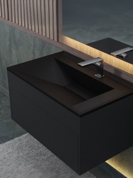 Раковина для ванной кварцевая Uperwood Lotus Quartz 80х50х13 см, черная матовая, уголь