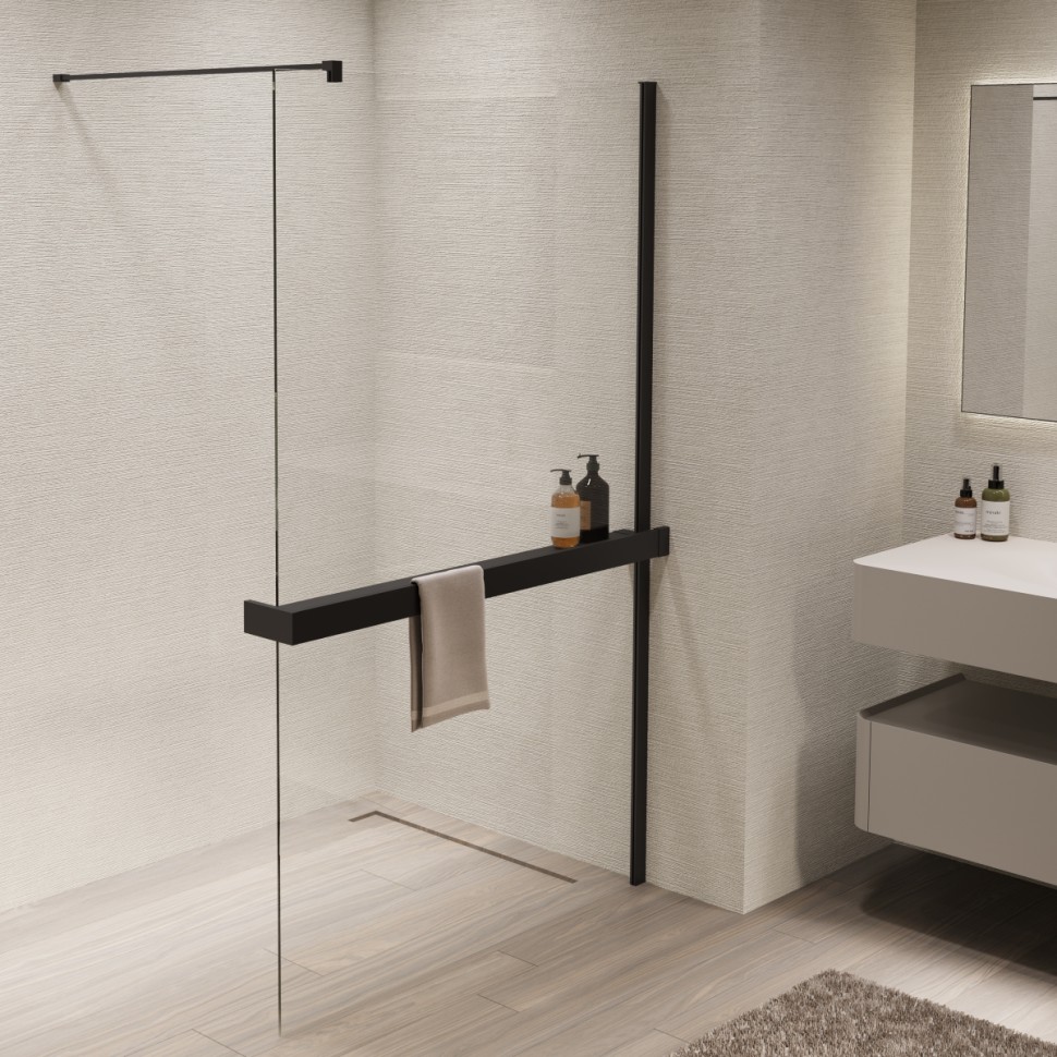 Душевая перегородка Walk-In VSW-1HR110CLB, 1100*2000, черный, стекло прозрачное