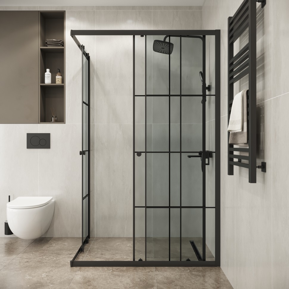 Душевое ограждение Niagara Eco NG-1018-14QKL (100х80х190) прямоугольник,раздвижное,черный,стекло клетка,1 место