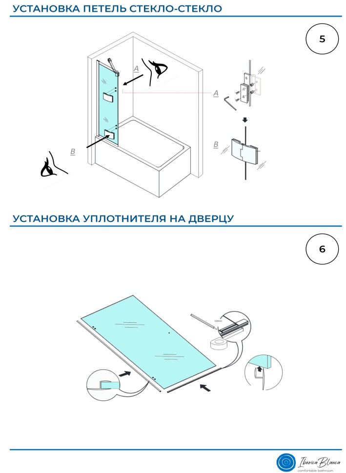 Шторка для ванны IBERICA BLANCA Mod.401 распашная прозрачное стекло/черный 90х140см (IB401.SB.140.90)