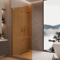 Душевая перегородка Волк-Ин (Walk-In) VLSW-1H900GSG, 900*2000, брашированное золото, стекло янтарь