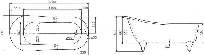 Акриловая ванна BELBAGNO BB06-1700