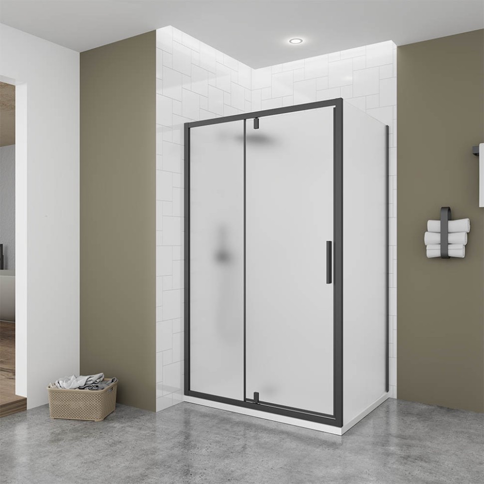 Душевой угол Veconi Ottimo P20SP B, 1200х900х1900 черный матовый, стекло матовое