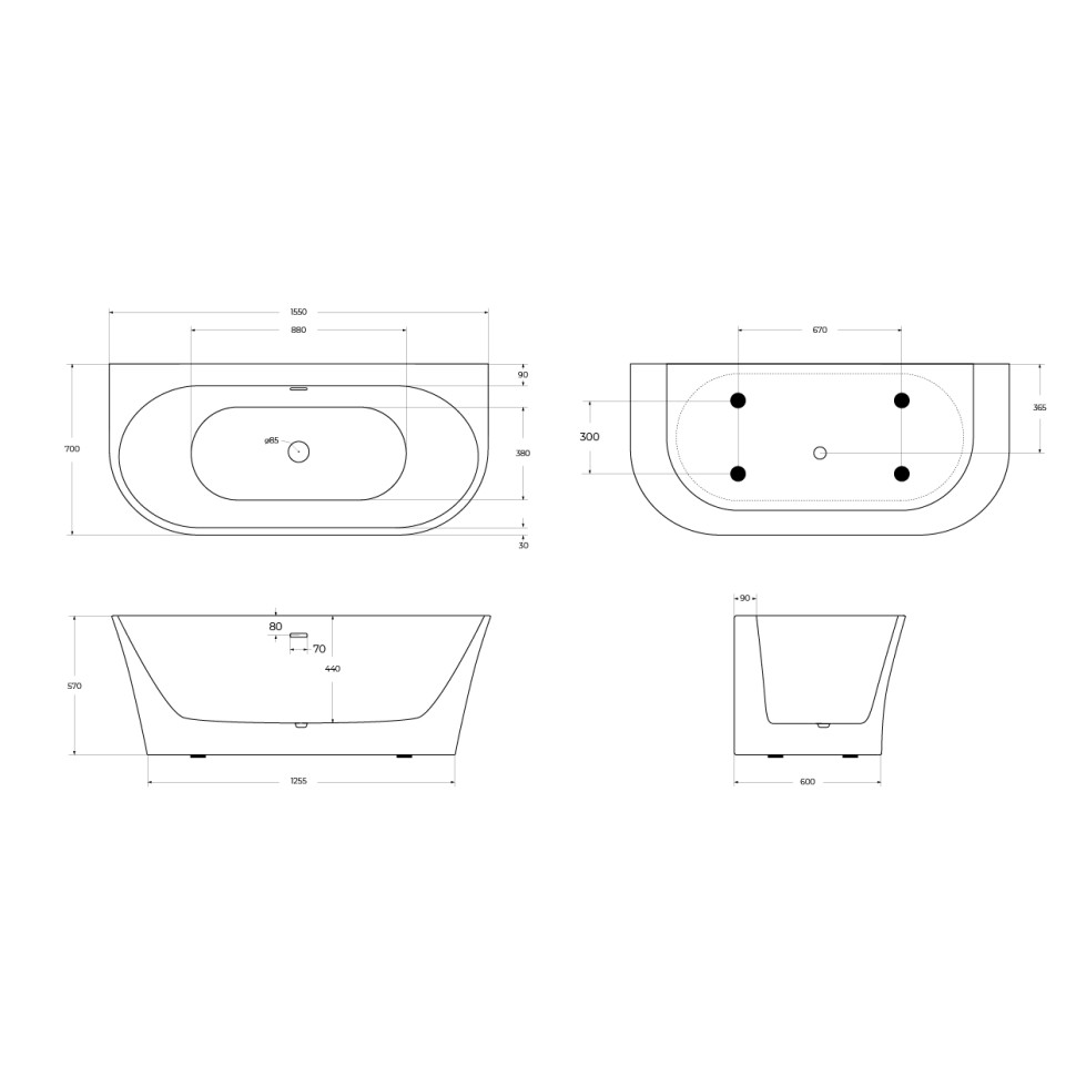 Акриловая ванна BELBAGNO BB711-1550-700