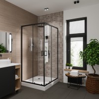 Душевое ограждение Niagara Nova NG-6808-08ВLACK (90х90х195) квадрат,черный,двери раздвижные,стекло прозрачное,1 место