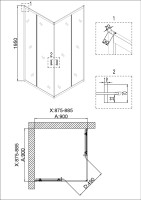 Душевое ограждение Niagara Nova NG-6808-08ВLACK (90х90х195) квадрат,черный,двери раздвижные,стекло прозрачное,1 место