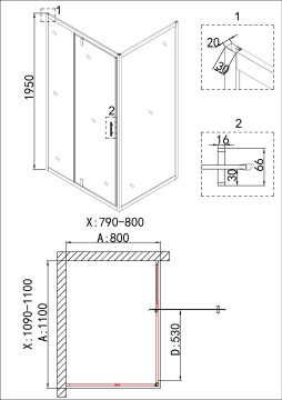 Душевое ограждение Niagara Nova NG-43-11AG-A80G (110х80х195) прямоугольник,золото,двери распашные,стекло прозрачное,2 места