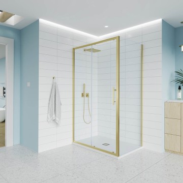 Душевой угол Veconi Evo 100SP G 1100х800x1950, золото брашинг, прозрачное стекло