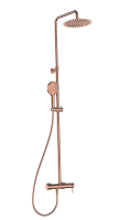 AQM8011BC Душевая система со смесителем и изливом, O250, лейка 3 реж, 1100-1500мм, медь шлифованная