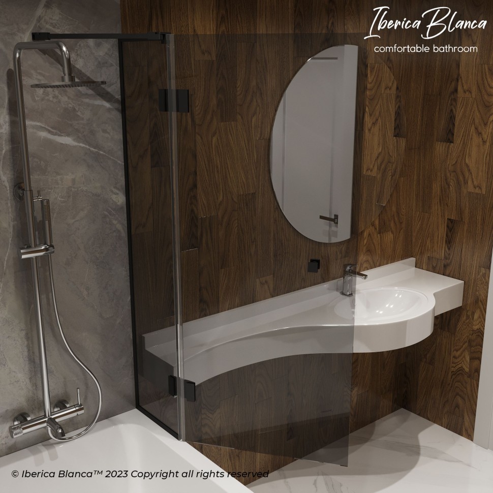 Шторка для ванны IBERICA BLANCA Mod.401 распашная тонированное стекло/черный 90х140см (IB401.TB.140.90)