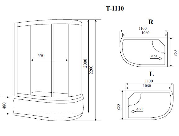 Timo Standart T-1110 L душевая кабина 110*85*220
