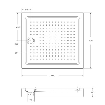 Акриловый поддон CEZARES TRAY-A-AH-100/90-15-W