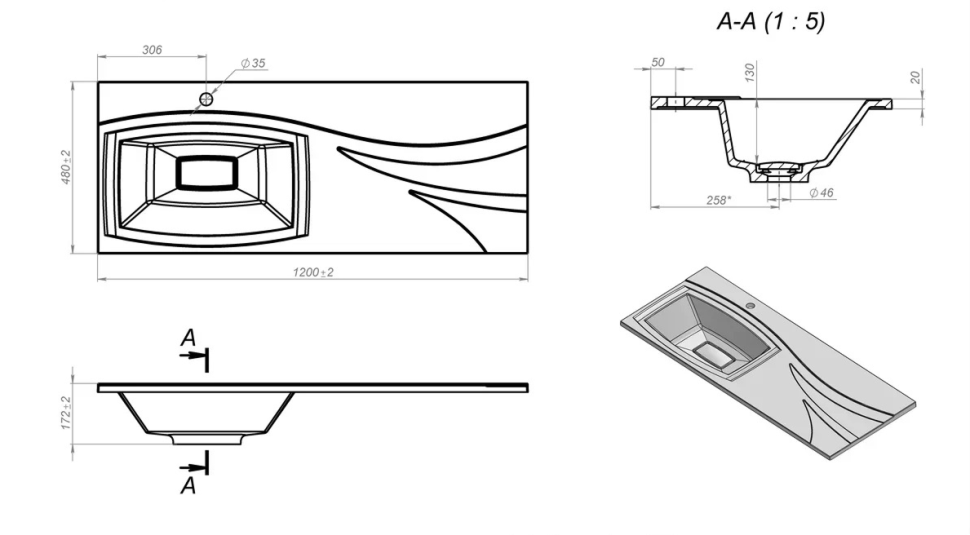 Раковина для тумбы OTTIMO EL1200L
