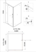 Душевое ограждение Niagara Nova NG-83-8AB-A80B (80х80х195) квадрат,черный,дверь распашная,стекло прозрачное,2 места