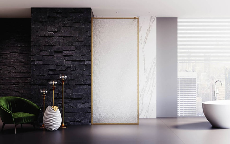 Душевая перегородка Veconi Korato KR-81RG, 1000x2000, брашированное золото, стекло дождь New