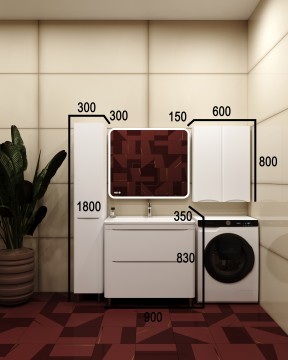 Тумба напольная STYLELINE "Бергамо мини 90" (2 ящ.) Люкс антискрейтч белый, PLUS с раковиной Каре Люкс МИНИ 900х350