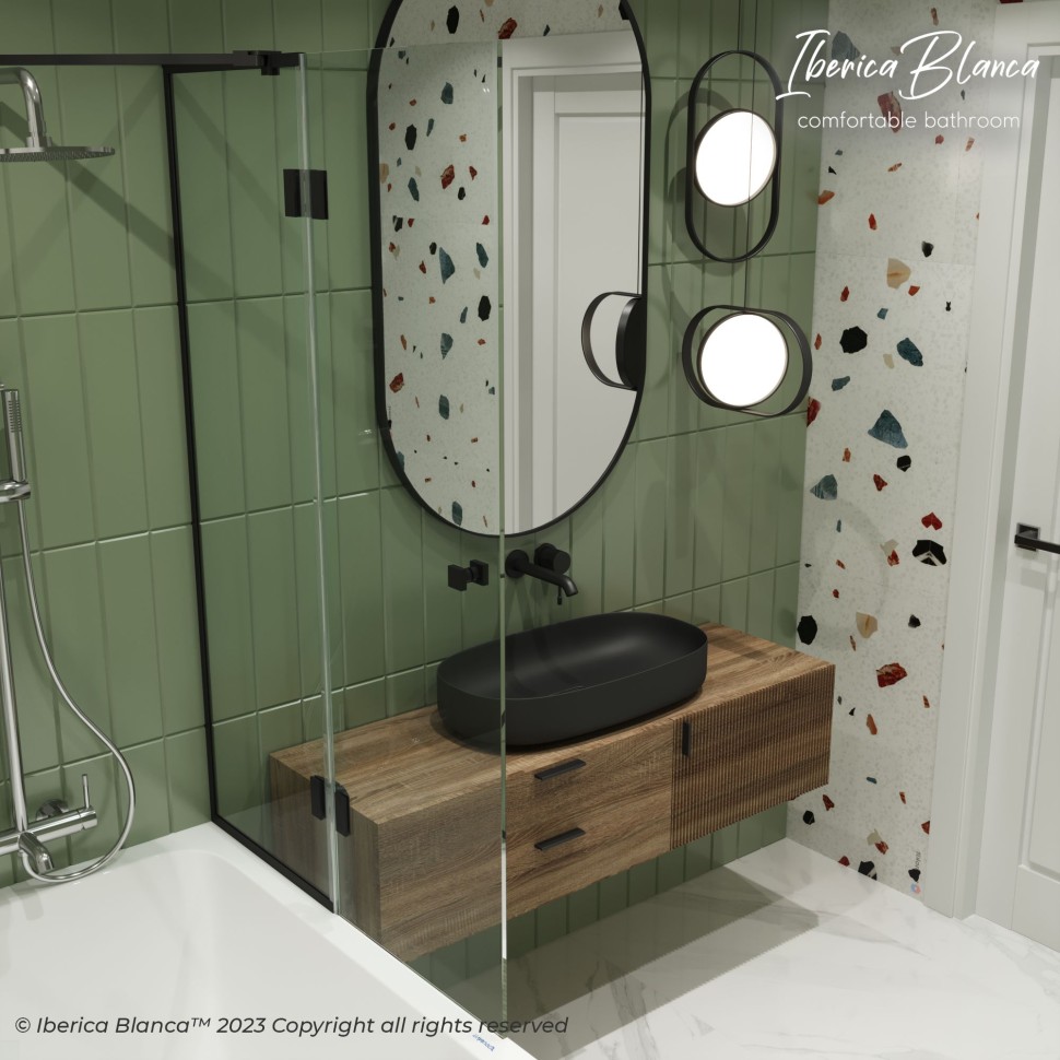 Шторка для ванны IBERICA BLANCA Mod.402 распашная прозрачное стекло/черный 90х140см (IB402.SB.140.90)