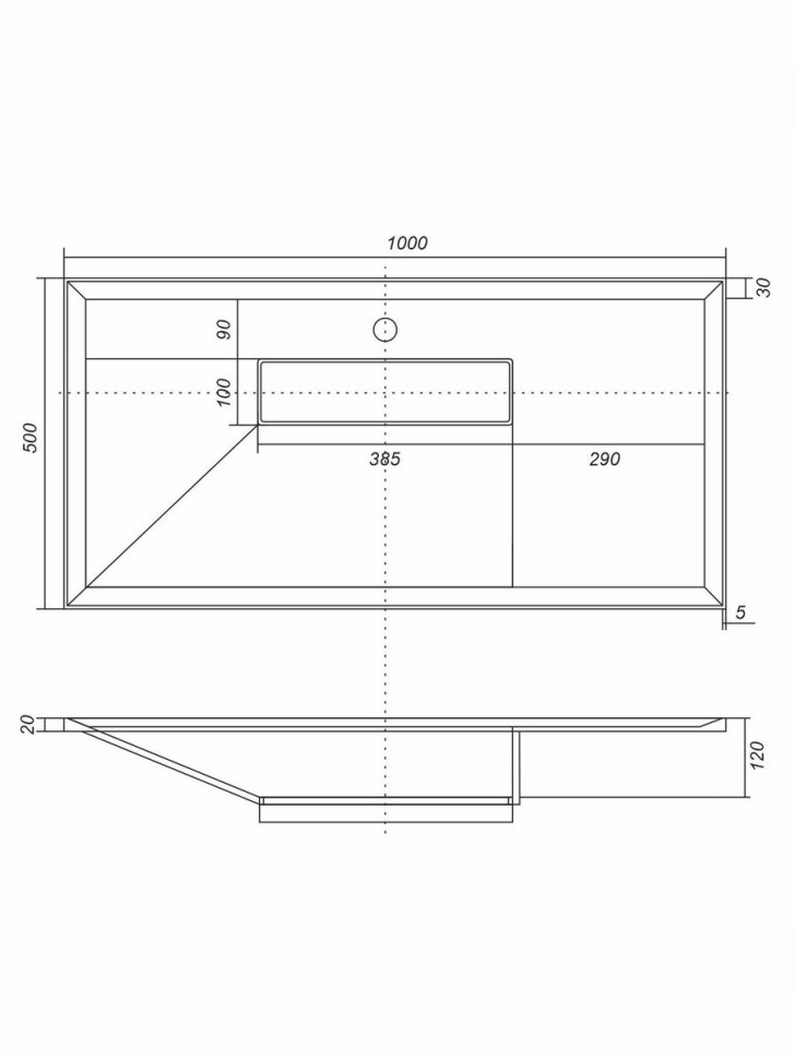 Раковина для ванной кварцевая Uperwood Lotus Quartz 100х50х13 см, черная матовая, космос