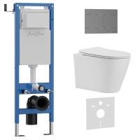 Комплект 3в1 IBERICA BLANCA инсталляция SILENCIO MINI, унитаз BURGOS ALTO белый, кнопка смыва INOX-R вороненая сталь (IB.001M.BRA.231.1502)