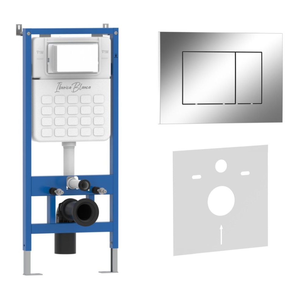 Комплект 2в1 IBERICA BLANCA инсталляция SILENCIO, кнопка смыва ESTI-S хром глянцевый (IB001.852)