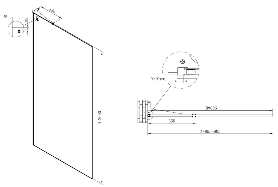 Душевая перегородка Волк-Ин (Walk-In) VSWL-7HS900CLBC, 900*2000, брашированная медь, стекло прозрачное,