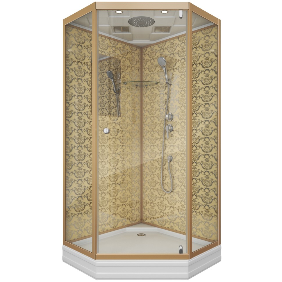 Душевая кабина Niagara Luxe NG-7702DG (100x100х210) низкий поддон(15см),дверь распашная,стенки золото,3 места