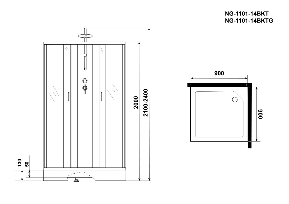 Душевая кабина Niagara Classic NG-1101-14BKT (90х90х210) низкий поддон(13см),стекло матовое,3 места с полкой