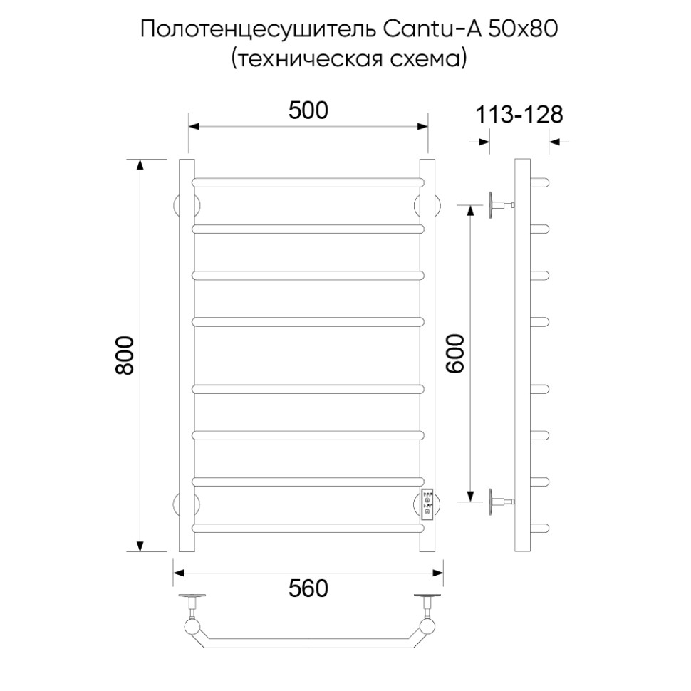 Полотенцесушитель электрический Cantu-A, 50/80, графит брашинг