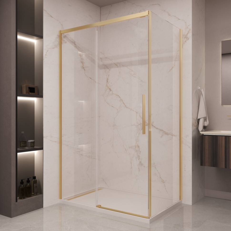 Душевой уголок Стелла (Stella) VSR-1ST8011CLG, 1100*800, брашированное золото, стекло прозрачное