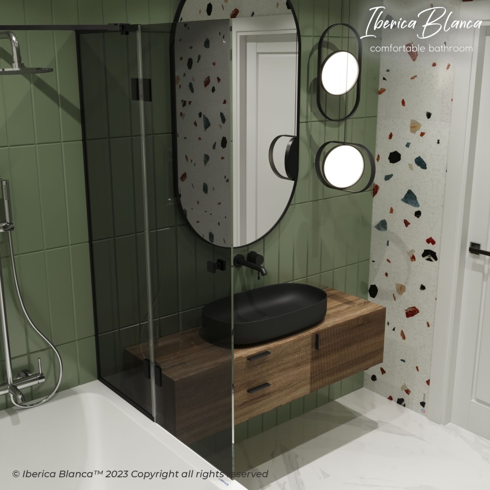 Шторка для ванны IBERICA BLANCA Mod.402 распашная тонированное стекло/черный 90х140см (IB402.TB.140.90)