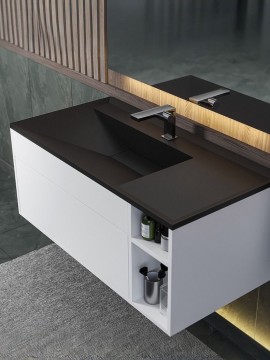 Раковина для ванной кварцевая Uperwood Lotus Quartz 100х50х13 см, черная матовая, уголь