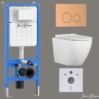 Комплект 3в1 IBERICA BLANCA инсталляция SILENCIO, унитаз BILBAO ALTO белый, кнопка смыва INOX-О розовое золото матовое (IB001.BLA.234.8172)