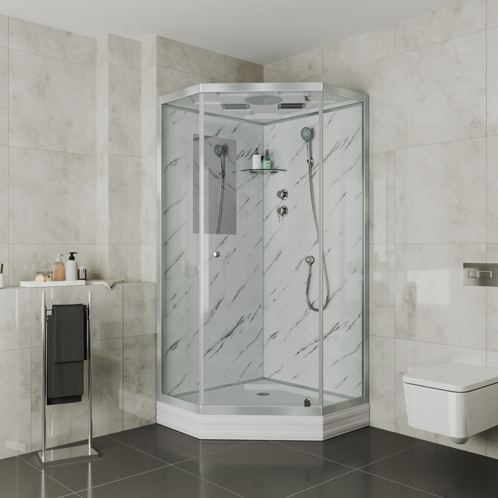 Душевая кабина Niagara Luxe NG-7702DM (100x100х210) низкий поддон(15см),дверь распашная,стенки мрамор,3 места
