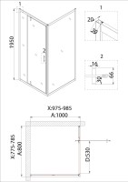 Душевое ограждение Niagara Nova NG-83-8AB-A100B (80х100х195) прямоугольник,черный,дверь распашная,стекло прозрачное,2 места