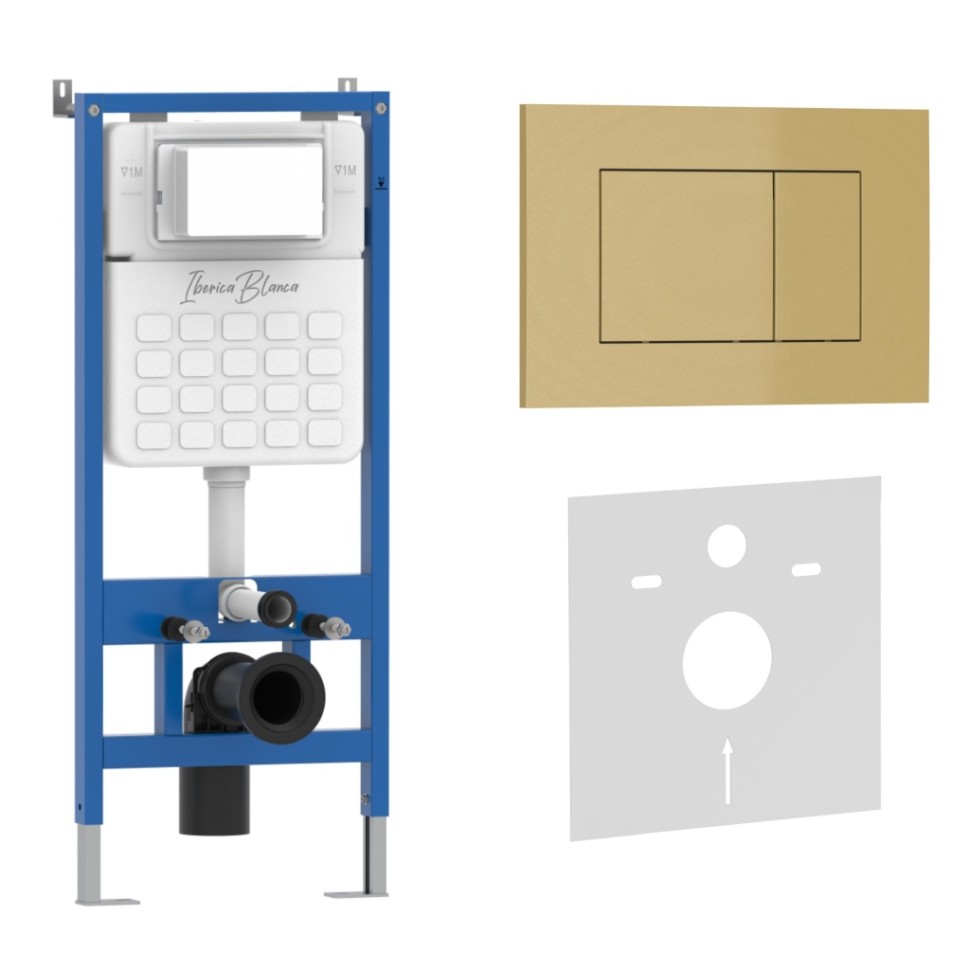 Комплект 2в1 IBERICA BLANCA инсталляция SILENCIO, кнопка смыва ESTI-S золото матовое (IB001.854)