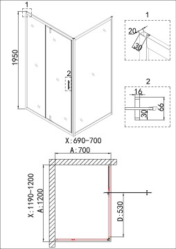 Душевое ограждение Niagara Nova NG-43-12AG-A70G (120х70х195) прямоугольник,золото,двери распашные,стекло прозрачное,2 места