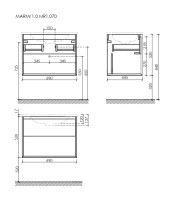 Тумба подвесная SANCOS Marmi 1.0 690х445х520 c одним ящиком оснащенным доводчиками скрытого монтажа и открытой нишей, дуб чарльстон, арт.MR1.070ECH