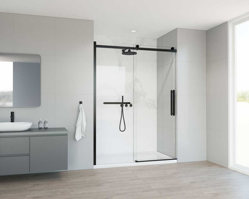 Душевая дверь Como Soft VDS-1CS140CLB, 1400, черный, стекло прозрачное
