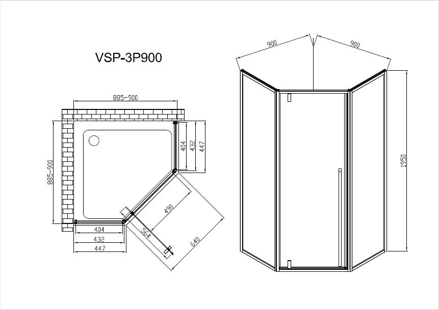 Душевой уголок Penta VSP-3P900CLGM, 900*900, вороненая сталь, стекло прозрачное