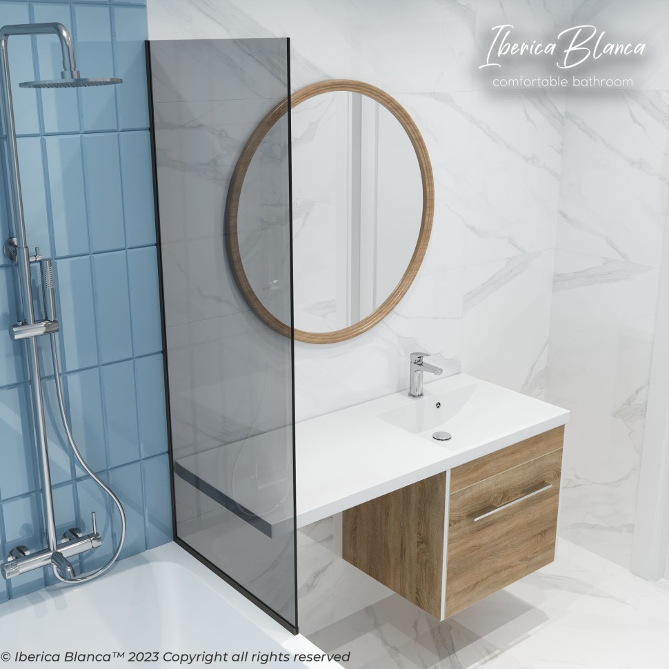 Шторка для ванны IBERICA BLANCA Mod.403 неподвижная тонированное стекло/черный 70х140см (IB403.TB.140.70)