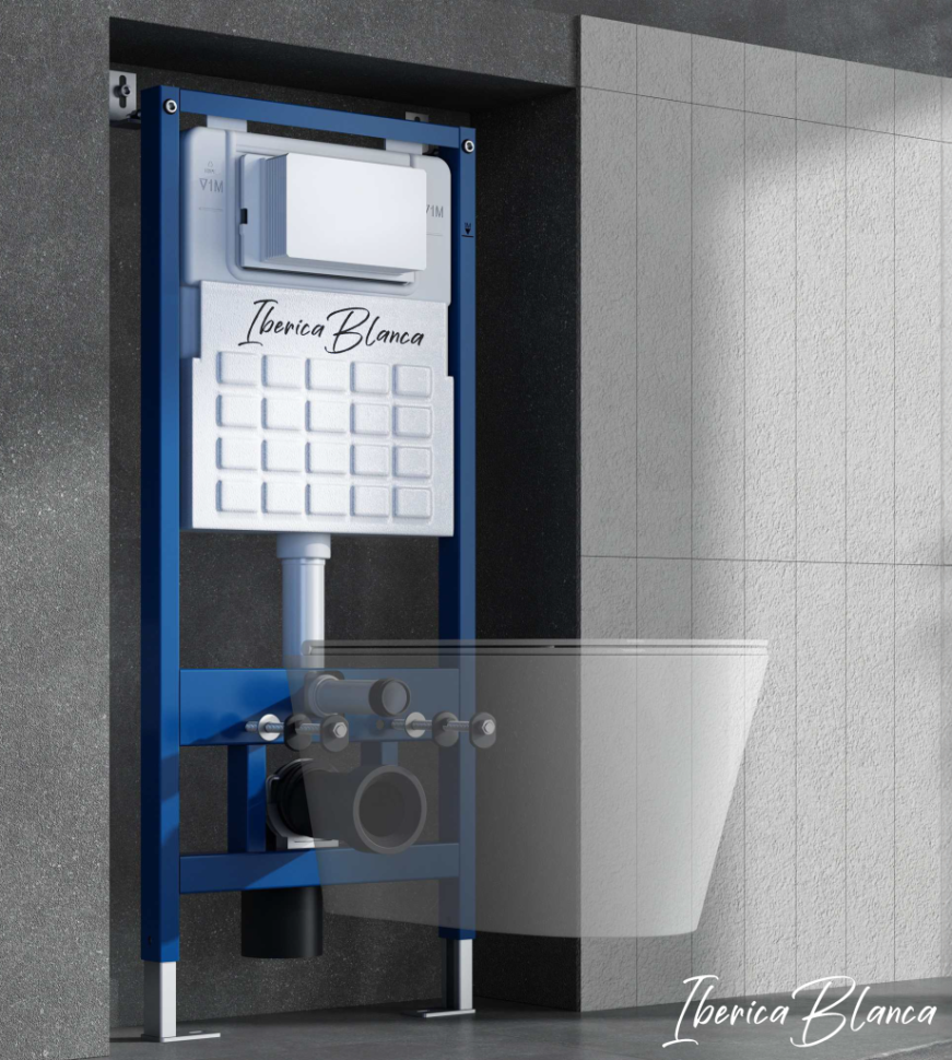 Комплект 3в1 IBERICA BLANCA инсталляция SILENCIO, унитаз BILBAO ALTO белый, кнопка смыва INOX-O золото матовое (IB001.BLA.234.815)