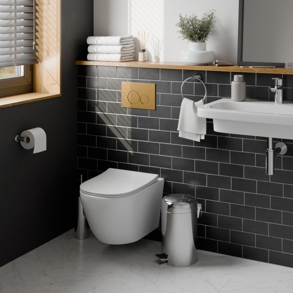 Комплект 3в1 IBERICA BLANCA инсталляция SILENCIO, унитаз BILBAO ALTO белый, кнопка смыва INOX-O золото матовое (IB001.BLA.234.815)