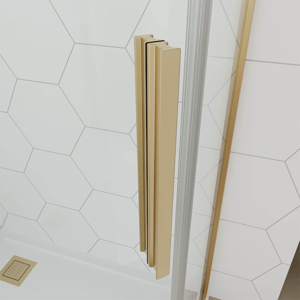 Душевой угол Veconi Ottimo P10 G, 1000x1000x1900, золото брашинг, стекло янтарное