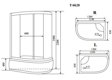 Timo Standart T-6620 Black Fabric R душевая кабина (120*85*220), турецкая баня хамам