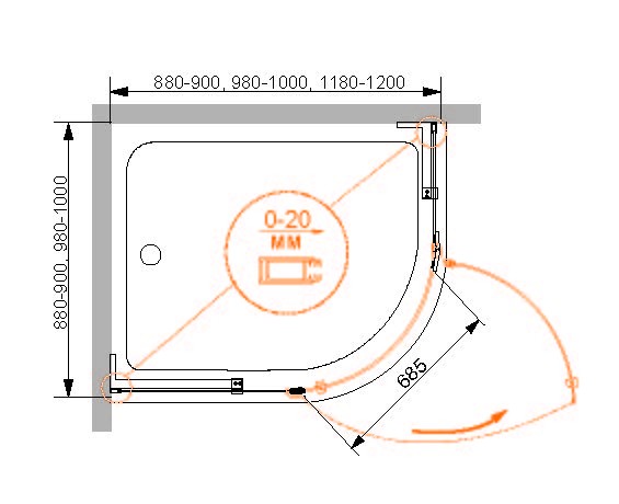 Душевой уголок CEZARES BERGAMO-R-1-90-ARCO-C-Cr-R-IV
