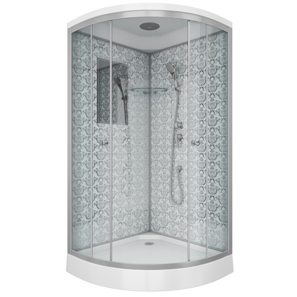 Душевая кабина Niagara Luxe NG-7702W (100x100х210) низкий поддон(15см),дверь раздвижная,стенки серебро,3 места